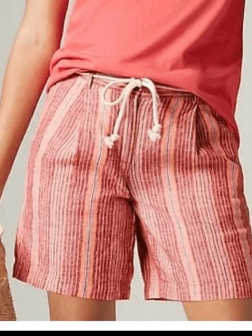 J.‎ Jill 100 % Linen Coral and White Striped Drawstring Bermudas